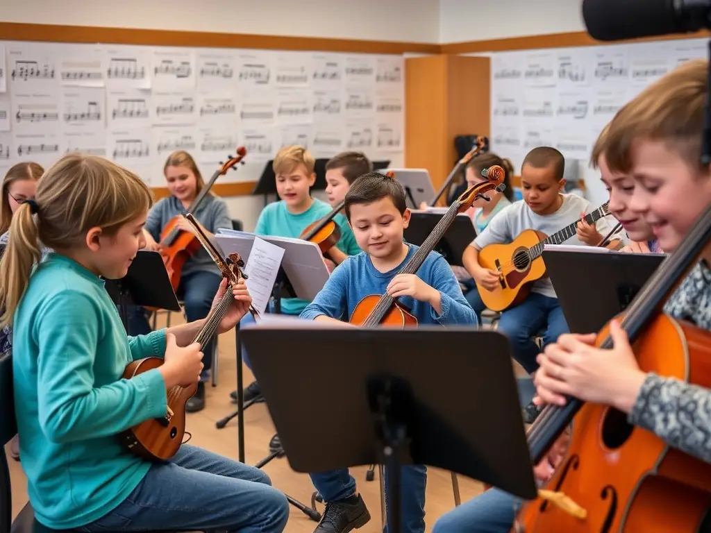 A group of young musicians participating in a FORGIVE FORGIVE artistic development workshop, demonstrating the organization's commitment to nurturing talent.