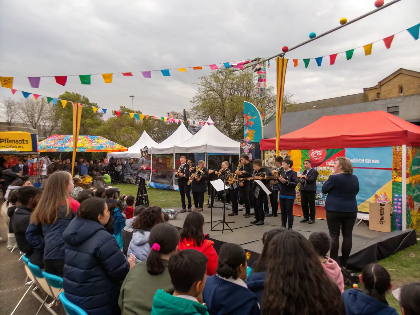 A vibrant image of musicians performing at a FORGIVE FORGIVE-sponsored community concert, showcasing the energy and community engagement.